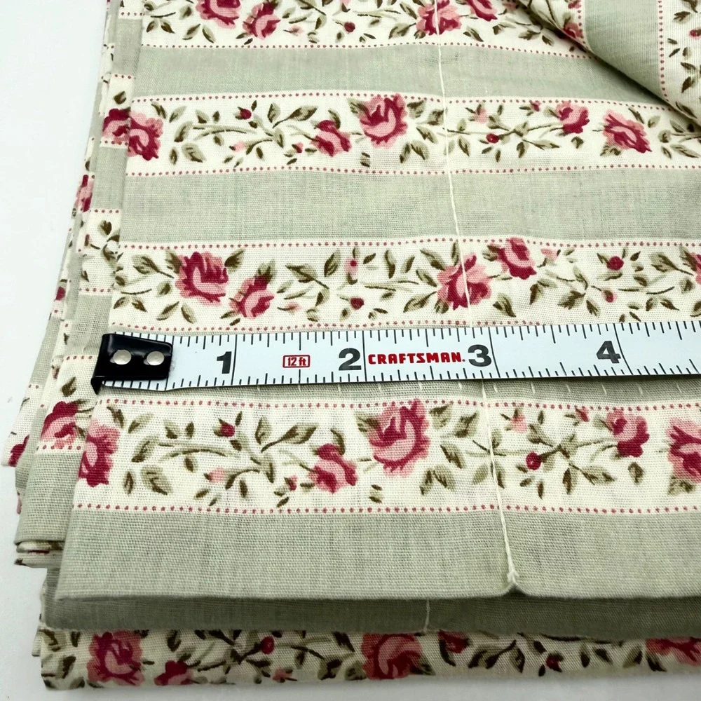 Pair Vintage Laura Ashley Cottage Rose Floral Stripe Valance Sage Green 82